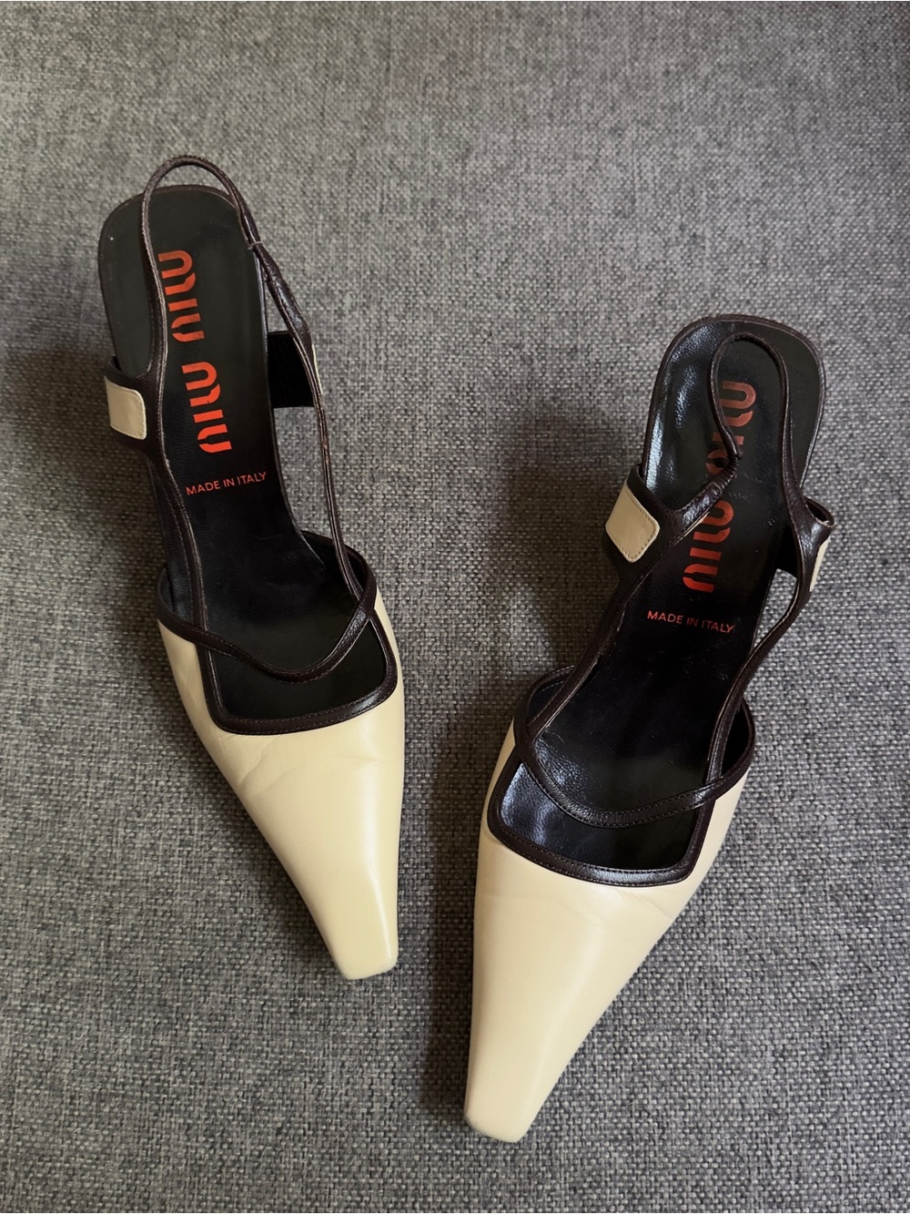 Vintage Miu Miu beige & brown heels - Picture 1 of 9